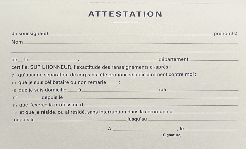 Modelo de atestado entregue pela Mairie.